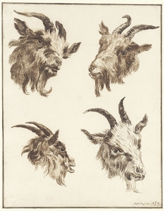 Vier studies van geitenkoppen by Joseph Mendes da Costa 1806-1893