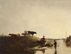 View near Windsor, with Cows and Fishermen by William Ingalton