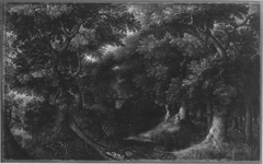 Waldlandschaft mit Hagar und dem Engel (Werkstatt) by Gillis van Coninxloo