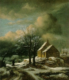 Winter Landscape with Trees and a Cottage by Jacob van Ruisdael