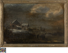 Winterlandschap met ijspret by Adriaen de Grijef