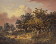 Wooded Landscape with Woman and Child Walking Down a Road by Robert Ladbrooke