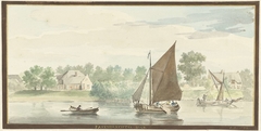 Zeilend schip op de Beneden Merwede bij de Papendrechtse dijk by Aert Schouman