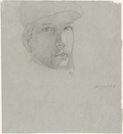 Zelfportret van Karel de Nerée tot Babberich, met pet by Karel de Nerée tot Babberich