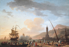 A Seaport at Sunset by Claude-Joseph Vernet