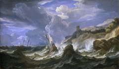 A Ship Wrecked in a Storm off a Rocky Coast by Pieter Mulier I