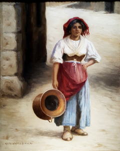 A young girl with a water vessel in Italy by Niels Frederik Schiøttz-Jensen