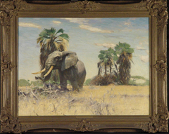 Afrikaanse olifant bij Palmyrapalmen by Wilhelm Kuhnert