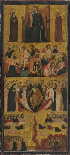 Altarflügel: Thronende Madonna mit zwei Heiligen, Fußwaschung Christi, Jüngstes Gericht by Anonymous