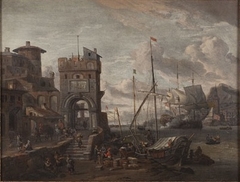 An Italian Harbor. by Abraham Storck