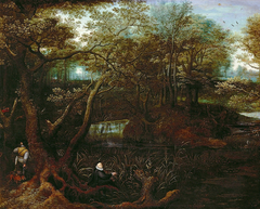 Angler am Waldteich (Selbstbildnis des Künstlers) by Lucas van Valckenborch