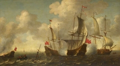 Anglo-Dutch action: the Eendracht engaged with two English ships by Anonymous