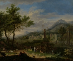 Arcadian Landscape with Fishermen by Jan van Huysum