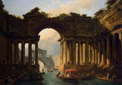 Architectural Landscape with a Canal by Hubert Robert