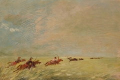 Bogard, Batiste, and I Chasing Buffalo in High Grass on a Missouri Bottom by George Catlin