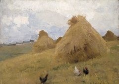 Chickens amongst Cornstooks by Helene Schjerfbeck