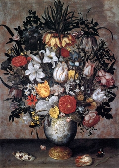 Chinese Vase with Flowers, Shells and Insects by Ambrosius Bosschaert