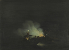 De overtocht van Mr M. Beelaerts, commandant van de Dordtse Nationale Garde, naar Papendrecht in de nacht van 22 november 1813 by Martinus Schouman