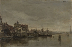 De Schreierstoren met de brug over de Gelderse Kade te Amsterdam by Jacob Maris