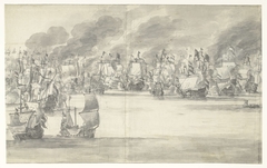 De Vierdaagse Zeeslag (middenblad), 1666 by Willem van de Velde I