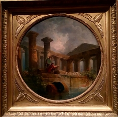 Dessinateur dans les ruines d'un temple à Paestum by Hubert Robert