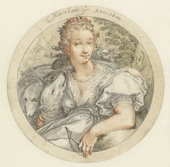Diana in een ronde omlijsting by Jacob Matham