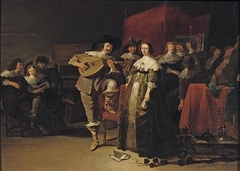 Elegant company playing music in an interior by Anthonie Palamedes