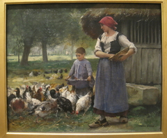 Farm Girl Feeding Chickens by Julien Dupré