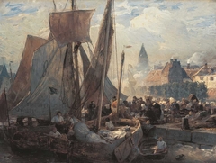 Fischmarkt in Ostende by Andreas Achenbach