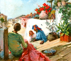 Flowered balcony by José Malhoa