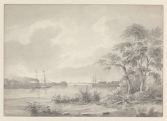 Fort Zeelandia gezien bij het opvaren van de rivier Suriname by Hendrik Huygens