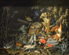 Game, Fish, and a Nest on a Forest Floor by Abraham Mignon