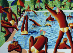 gay art paintings men swimming on the pool queer artworks paintings lgbt painter raphael perez by Raphael Perez