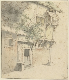 Gevel van een begroeid huis by Adriaen van Ostade