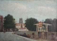 Gezicht op de Leuvehaven en de Leuvebrug by Johan Hendrik Weissenbruch