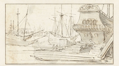 Gezicht op scheepswerf te Amsterdam by Jan de Bray