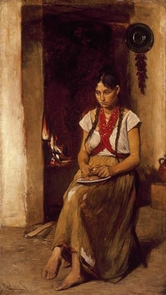 Girl in front of a Stove by Gyula Aggházy