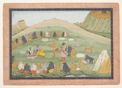 Hanuman Revives Rama and Lakshmana with Medicinal Herbs: Illustrated folio from a dispersed Ramayana series by Nainsukh