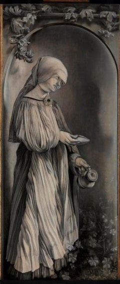 Heller-Altar, Standflügel: Hl. Elisabeth (Rückseite: Postament mit Säulenschaft) by Mathias Grünewald