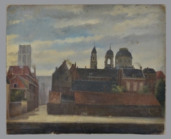 Huis van Arrest van achteren, Gemeenlandshuis van Schieland, Van Dooren´s Stichting van liefdadigheid, Diaconieschool, Franse en Lutherse kerk gezien vanaf Coolvest by Jan Bikkers