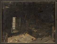 Interior of a peasant cottage, sketch by Kazimierz Alchimowicz