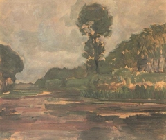 Isolated tree on the Gein with gray sky by Piet Mondrian