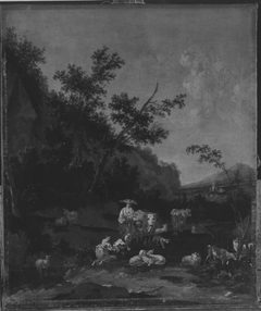 Italienische Landschaft mit Vieh und Hirtinnen by Johannes van der Bent