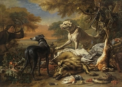 Jagdbeutestillleben mit Wolf by Jan Weenix