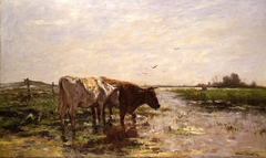 Koeien aan een plas by Willem Maris