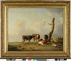 Landschap met herder en vee bij een boom by Eugène Verboeckhoven