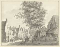 Markt in het dorp Valkenburg by Hermanus Petrus Schouten