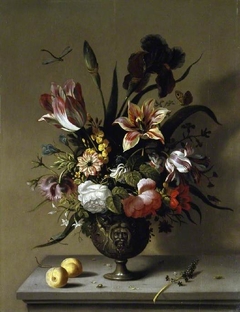 Metal vase of flowers by Ambrosius Bosschaert II