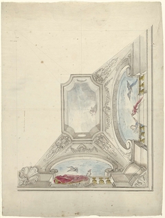 Ontwerp voor een plafondschildering met doorbroken gewelf met uitzicht naar de lucht by Dionys van Nijmegen