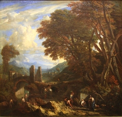 Paysage au pont by Cornelis Huysmans